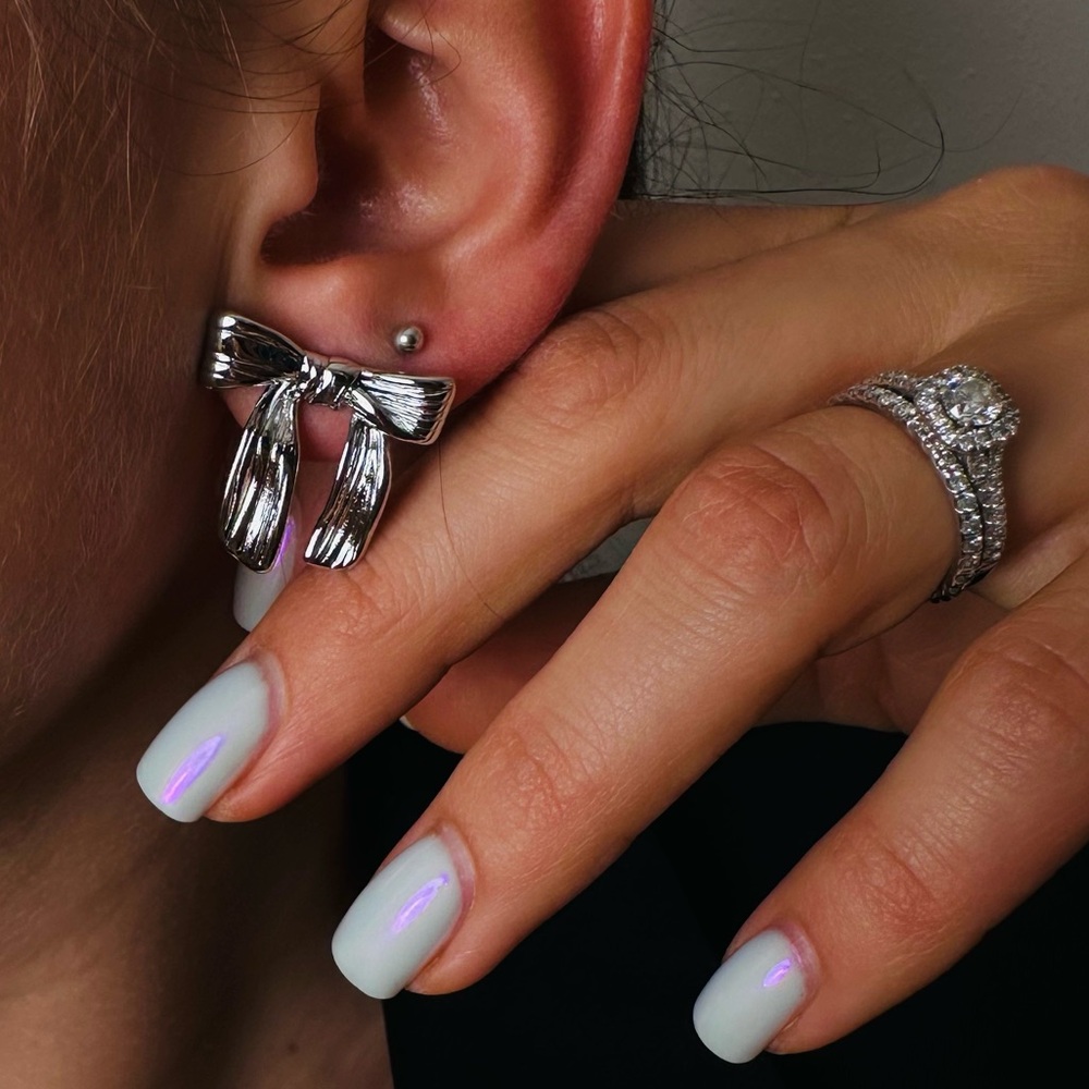 New Bowknot Bow Stud Earrings silver